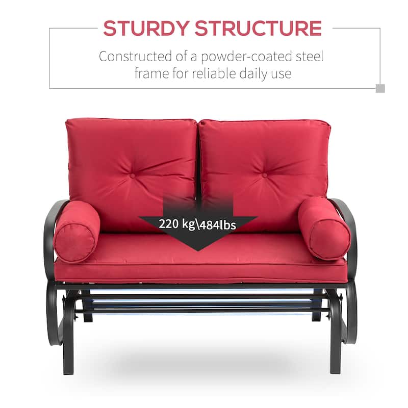 Outsunny 2-Person Outdoor Glider Bench, Patio Double Rocking Swing Loveseat with Steel Frame and Cushions