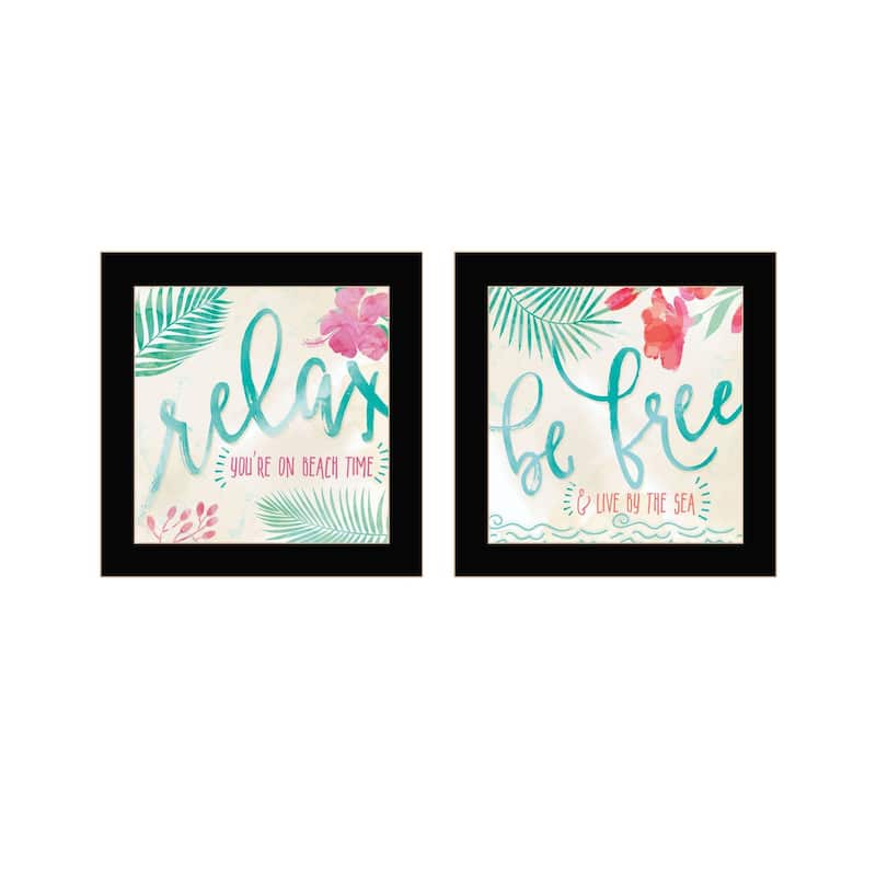 Trendy Decor 4U "Be Free Live By The Sea" Printed Framed Wall Art by Mollie B. - Black - 14 x 14