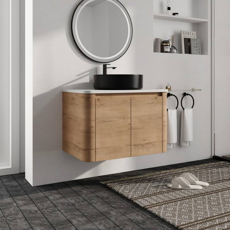 Malwee 24"/30" Floating Bathroom Vanity, Wall Mounted Bathroom Vanity with Ceramic Sink and Soft Close Door