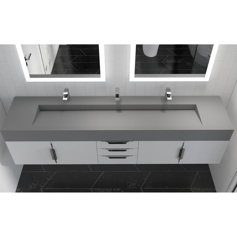 Nile 84" Wall Mounted Bathroom Vanity Set gr/ Gray Top