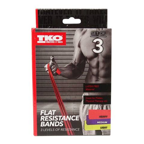 TKO Set of 3 Flat Resistance Bands, Red/Purple/Yellow - OS