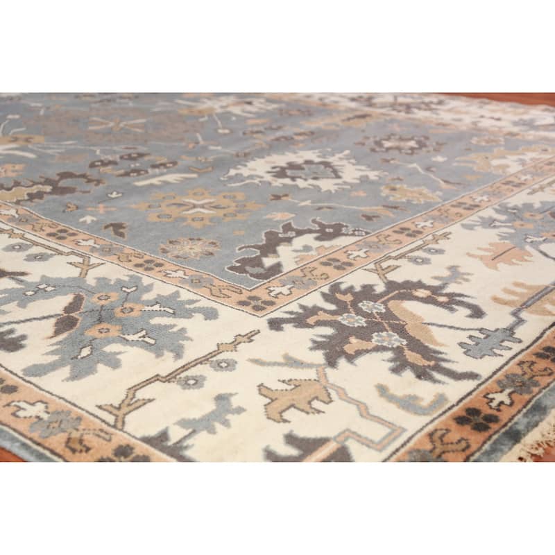 Gray Ivory Oushak Indian Large Rug Hand-Knotted Wool Carpet - 10'2" x 13'11"