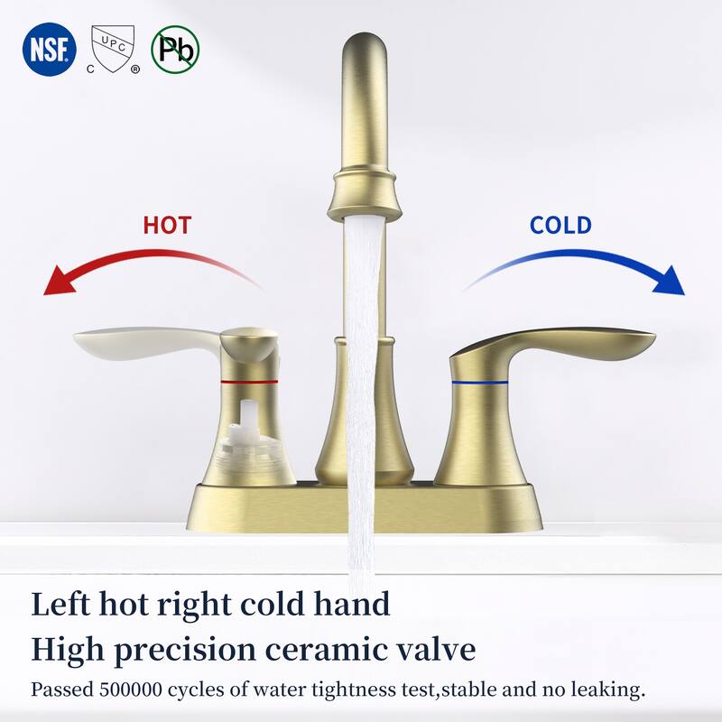 Bathroom Faucet with Pop up Drain & Supply Hoses 2-Handle 360 Degree High Arc Swivel Spout Centerset 4 Inch Vanity Sink Faucet