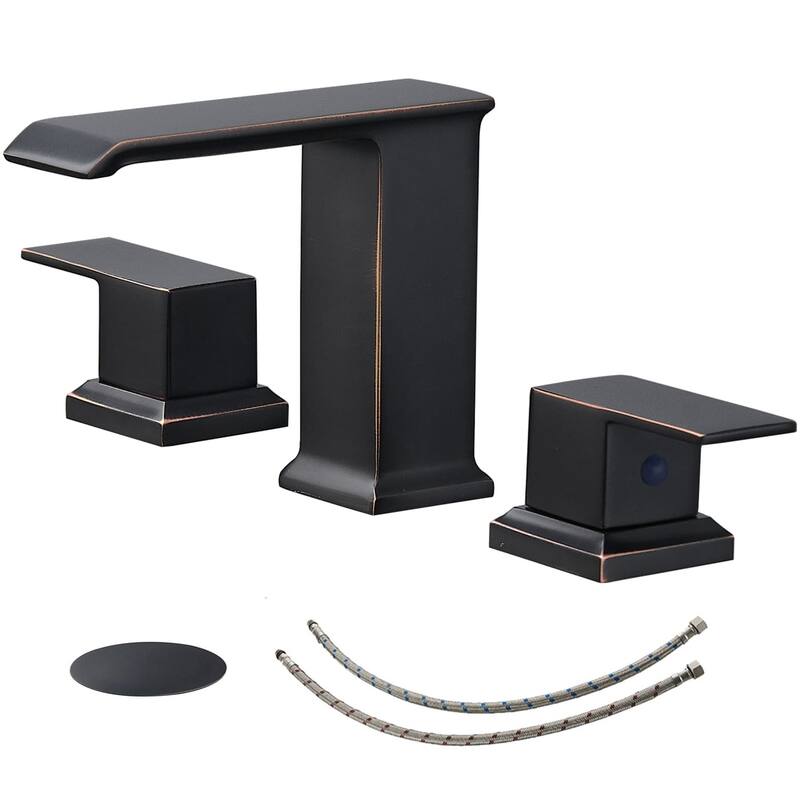 Waterfall Widespread Bathroom Faucet With Drain Assembly 3 Hole Bathroom Sink Faucets Double Handle 8 Inch Basin Vanity Taps - Oil Rubbed Bronze