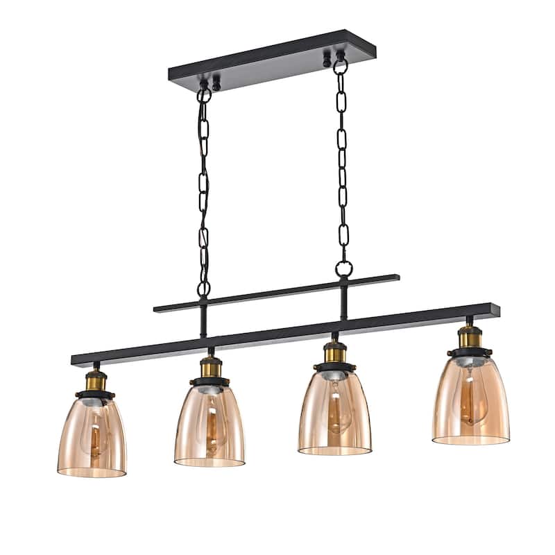 Antique Black 4-Light Linear Kitchen Island Lighting with Amber Glass Shades
