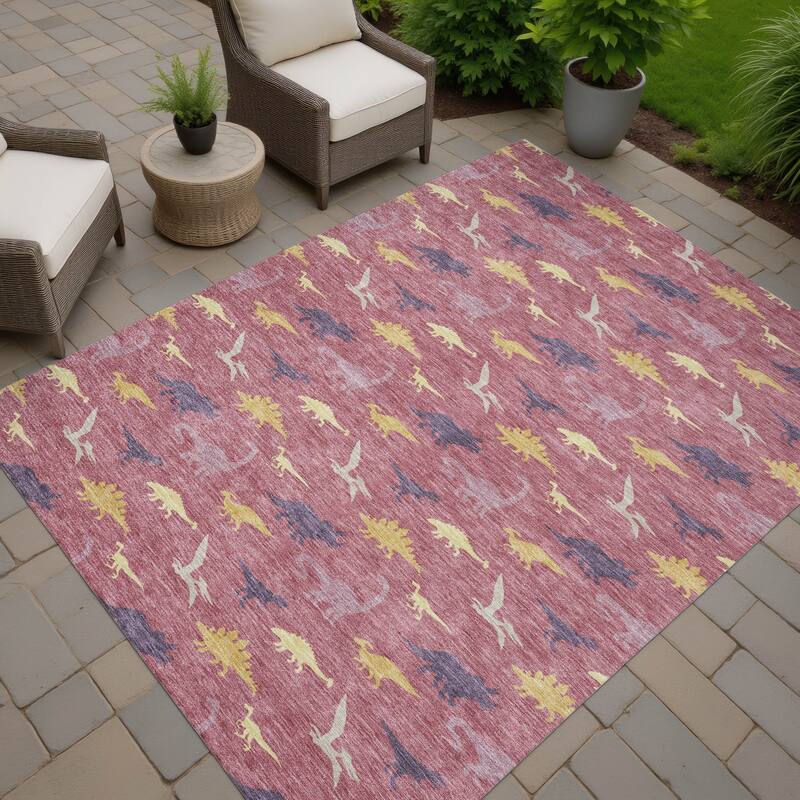 Machine Washable Indoor/ Outdoor Modern Dinosaur Chantille Rug