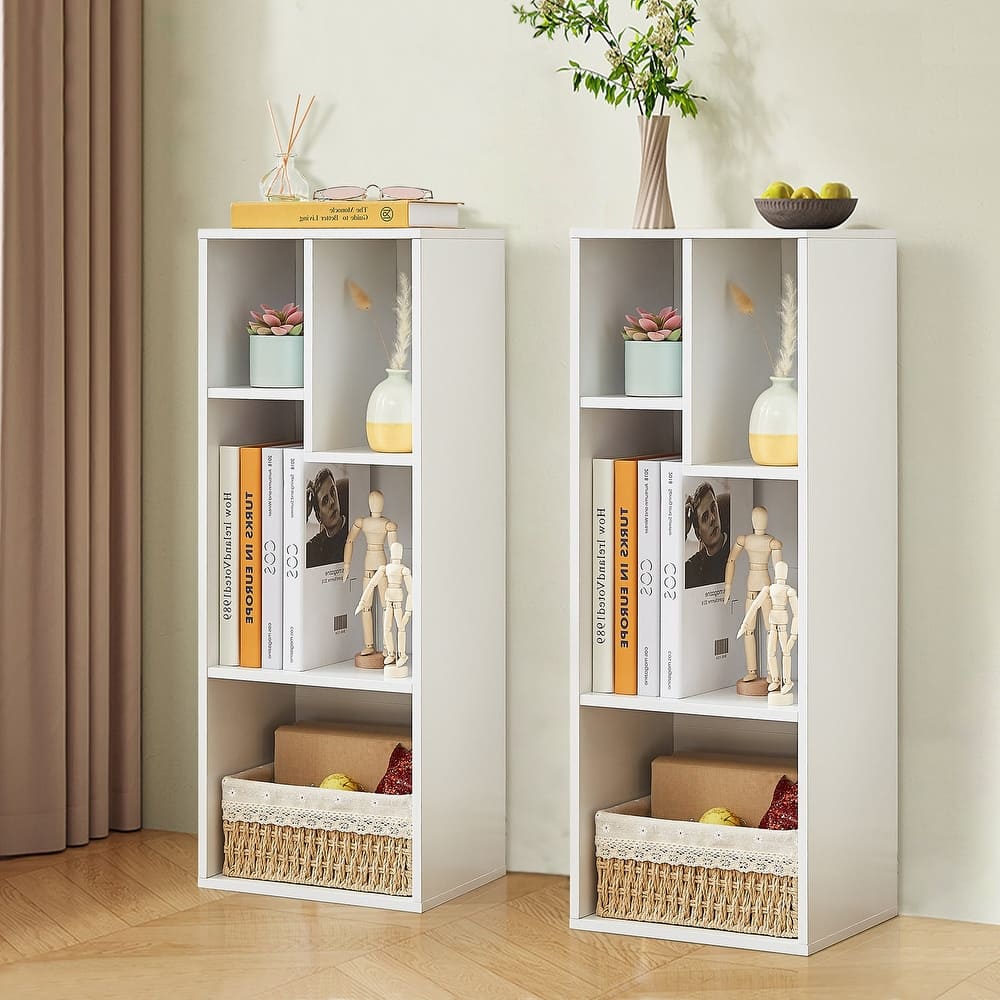 Javlergo Set of 2 Modern 4-Tier Bookshelves Asymmetric Storage Shelf Horizontal or Vertical Bookcase for Living Room Bedroom