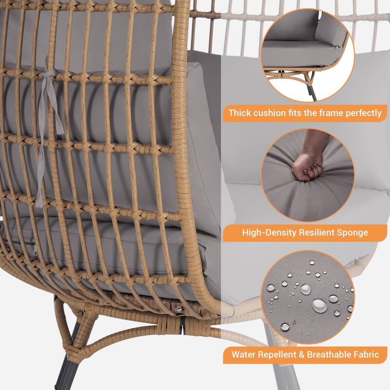 SANSTAR Patio Oversized Swivel Brown Wicker Egg Chair with Cushions