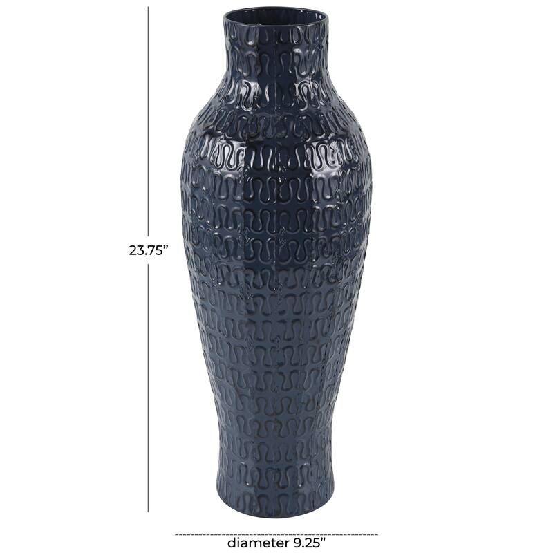 Metal Dimensional Textured Decorative Vase with Wavy Pattern - Dark Blue - Roche River Decor