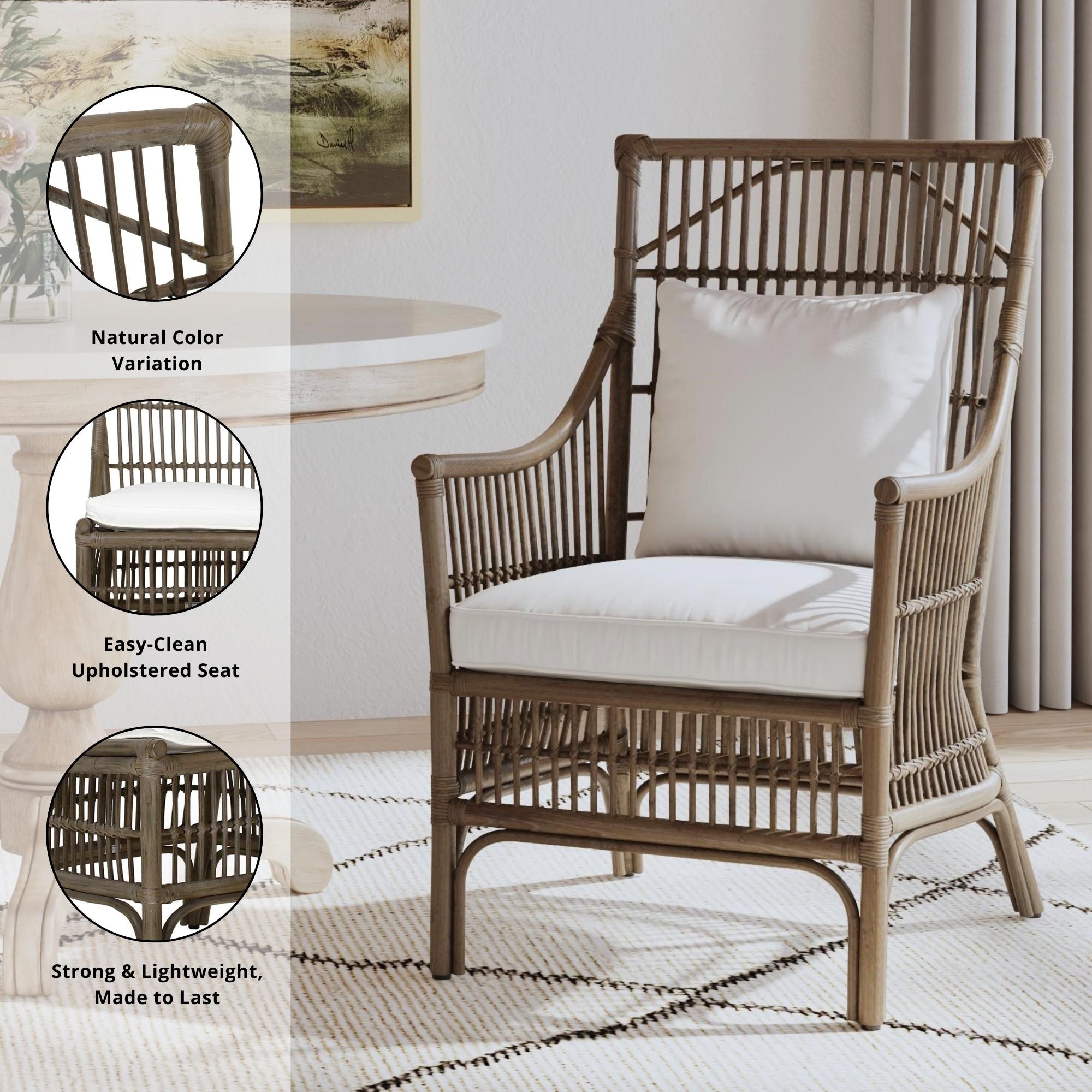 Rattan Slat Back Cushioned Arm Dining Accent Chair by East at Main - 24x25.5x39.25