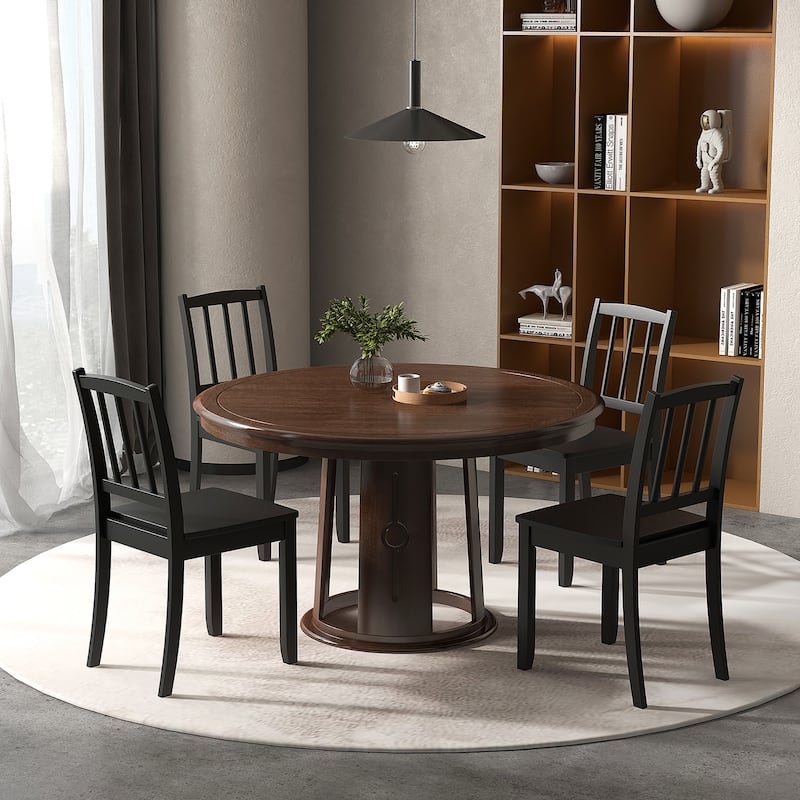 Gymax Wood Dining Chair Set of 4 w/ Rubber Wood Legs Curved Backrest