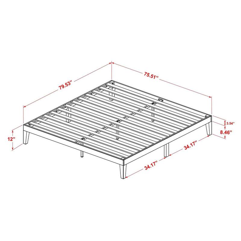 King Size Platform Bed Frame - Solid Wood Legs, Oak Finish - Modern Bedroom Furniture
