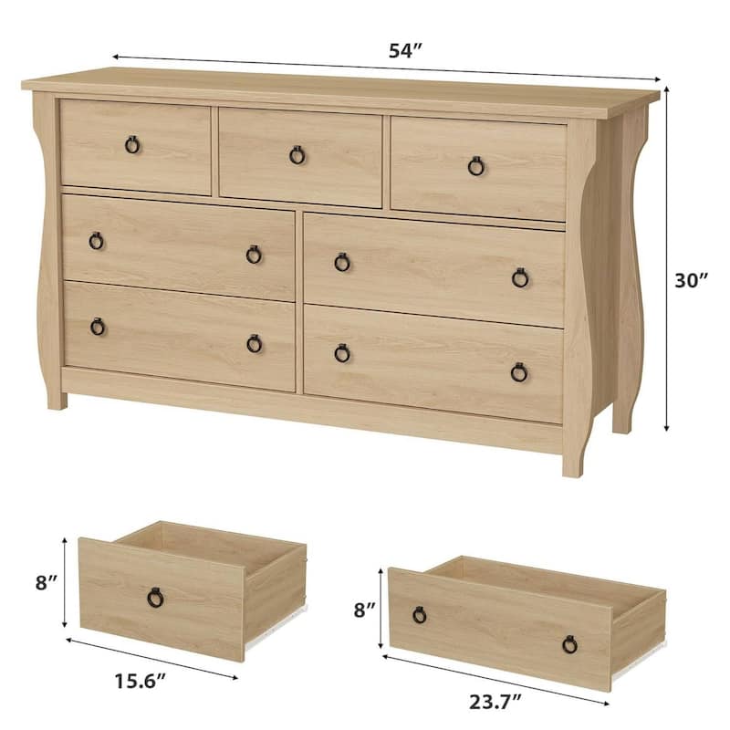 Natural 7-Drawer Dresser for Living Room, Bedroom, Entryway