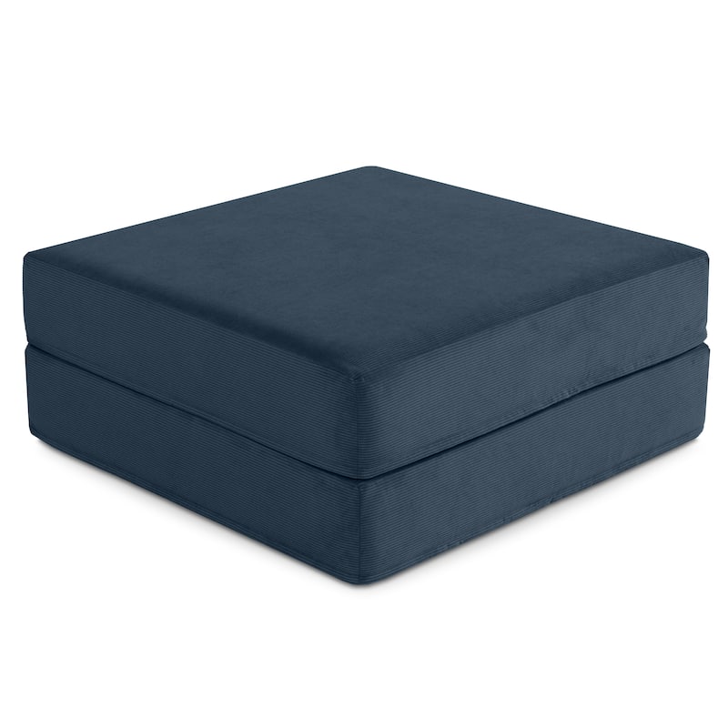Jaxx Unsofa Modular Convertible Sectional Sofa with Fold Out King Sleeper Bed - Ottoman. - Corduroy Indigo Blue