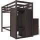 preview thumbnail 16 of 32, Loft Bed Twin Size Wood Loft Bed Frame with Wardrobe Underneath, Kids Bedroom Loft Bed with Ladder and Safety Guardrail