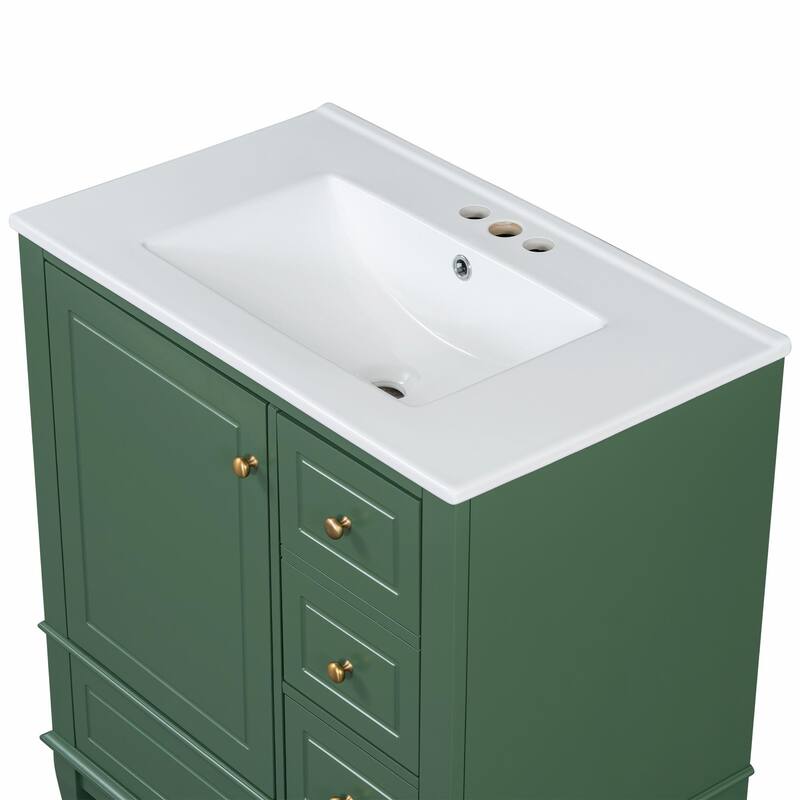 30" Bathroom Vanity with Sink, Soft-Close Door, One Door with Shelf & Three Drawers