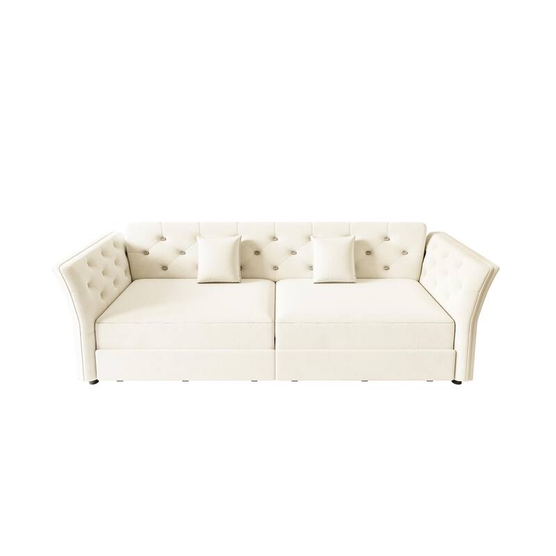 74.4" Velvet Sofa Bed, Pull-Out Sleeper Couch, Convertible Loveseat, Upholstered Sofa Bed with Tufted Backrest, Flared Arms