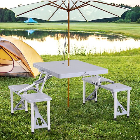 Outsunny Portable Foldable Picnic Table with Seats and Umbrella Hole