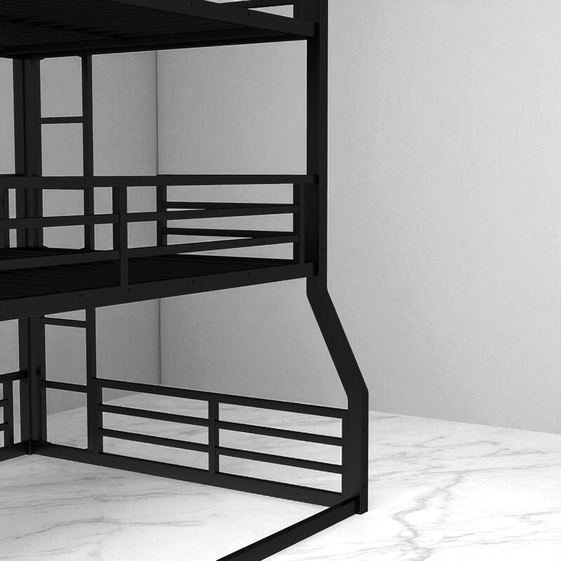 Full/Full XL over Full/Full XL over Queen Metal Triple Bunk Bed with Guardrails, Noise-Reduced Frame, Heavy-Duty Design