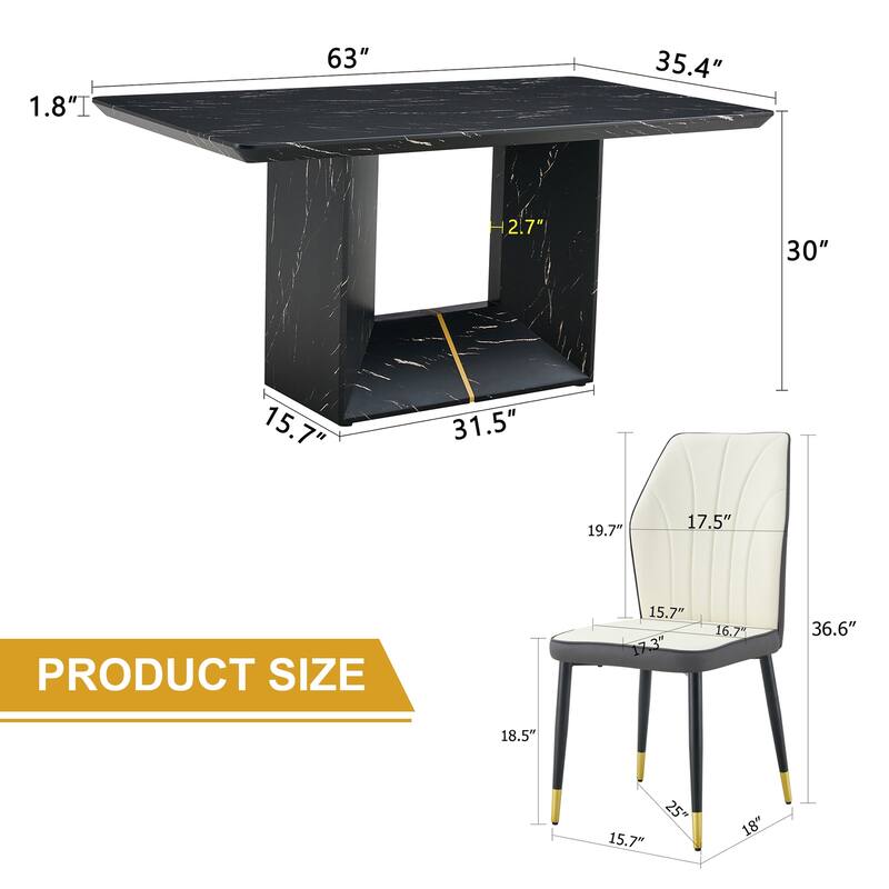 Modern 5-Piece Dining Set with Rectangular Table & Widened Backrest Chairs
