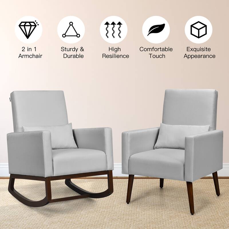 Costway Set of 2 Dual-use Upholstered Rocking Chair w/Pillow Light