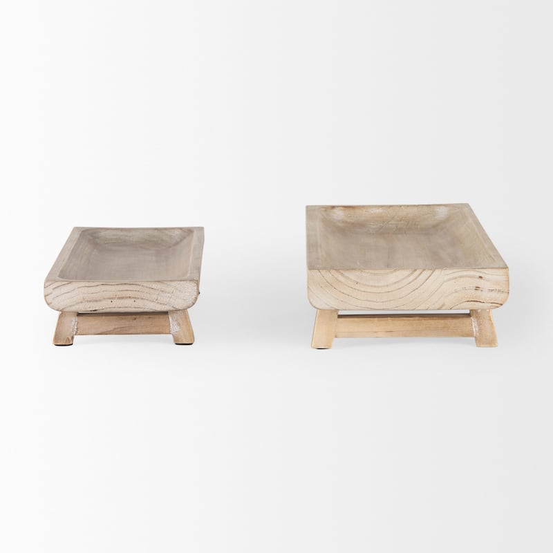 Carver Light Brown Wood Footed Trays (Set of 2)