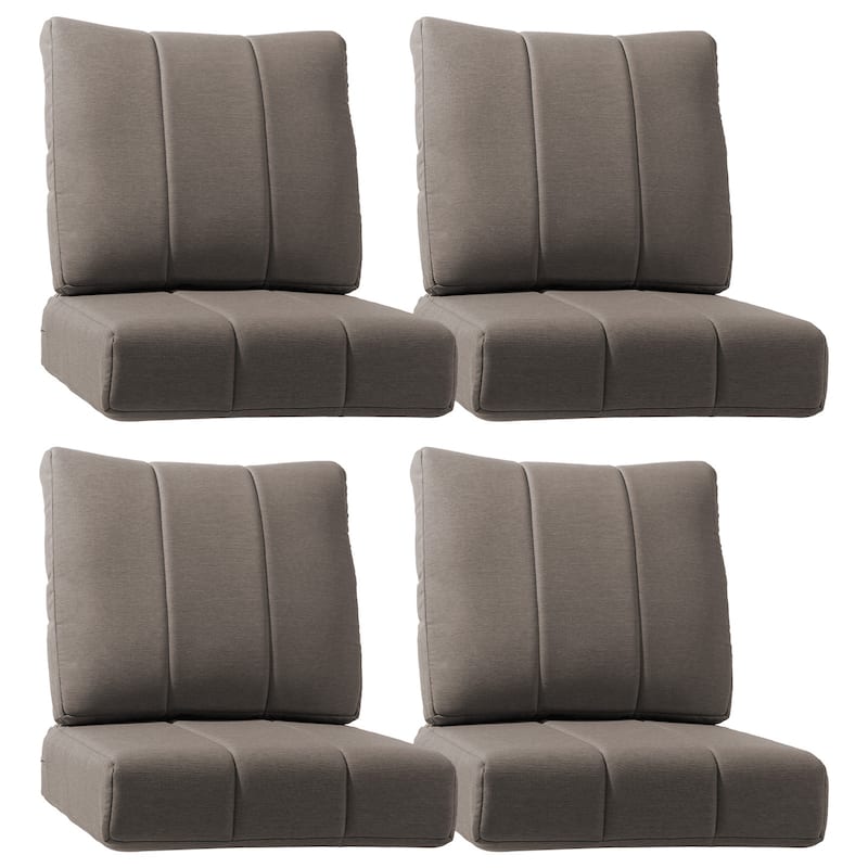 Gymojoy 24"x24"x6" Patio Thick Cushions & Pillows Set - Channel-Tufted Design Deep Seat Water & Fade Resistant Cushion Set - Grey - Four Sets