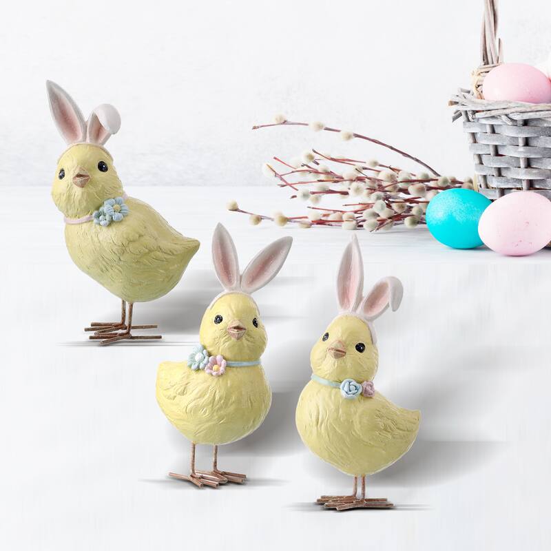 Resin Chick W Bunny Ears 5.5" Set of 3