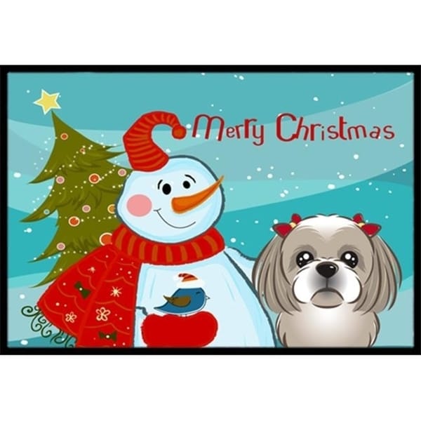 Carolines Treasures BB1870MAT Snowman With Gray Silver Shih Tzu Indoor & Outdoor Mat 18 x 27 in.