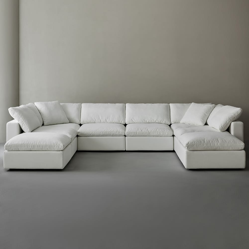 Square Arm Linen Fabric Rectangle Sectional Sofa Combination Sofa in Pearl White