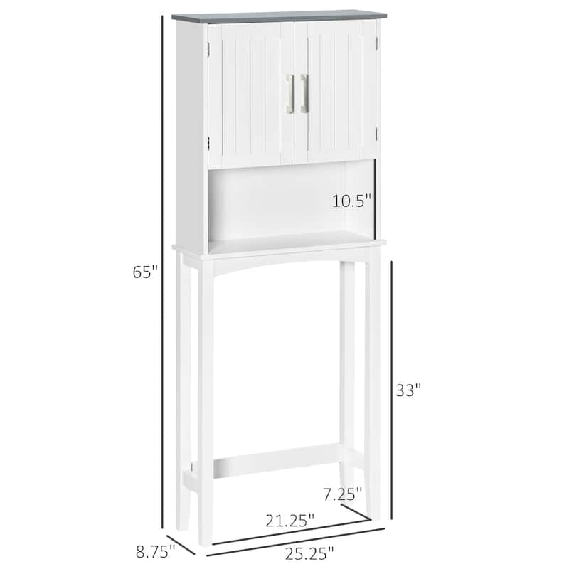 Grey Vertical Bathroom Cabinet Over The Toilet with Adjustable Shelf and Classic Doors - 25.25" W x 8.75" D x 65" H