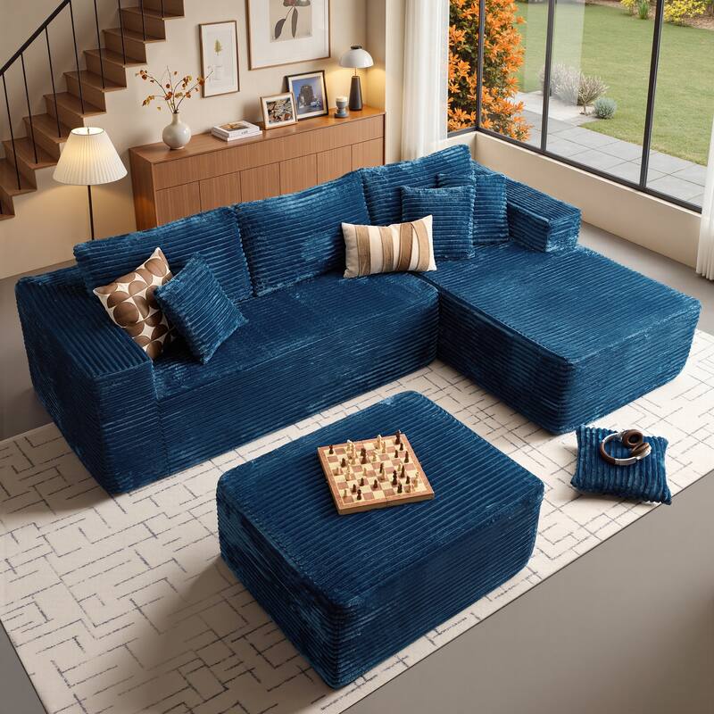 OVIOS All-Foam Cloud L-Shaped Lounger Sofa​ ​​With Ottoman​