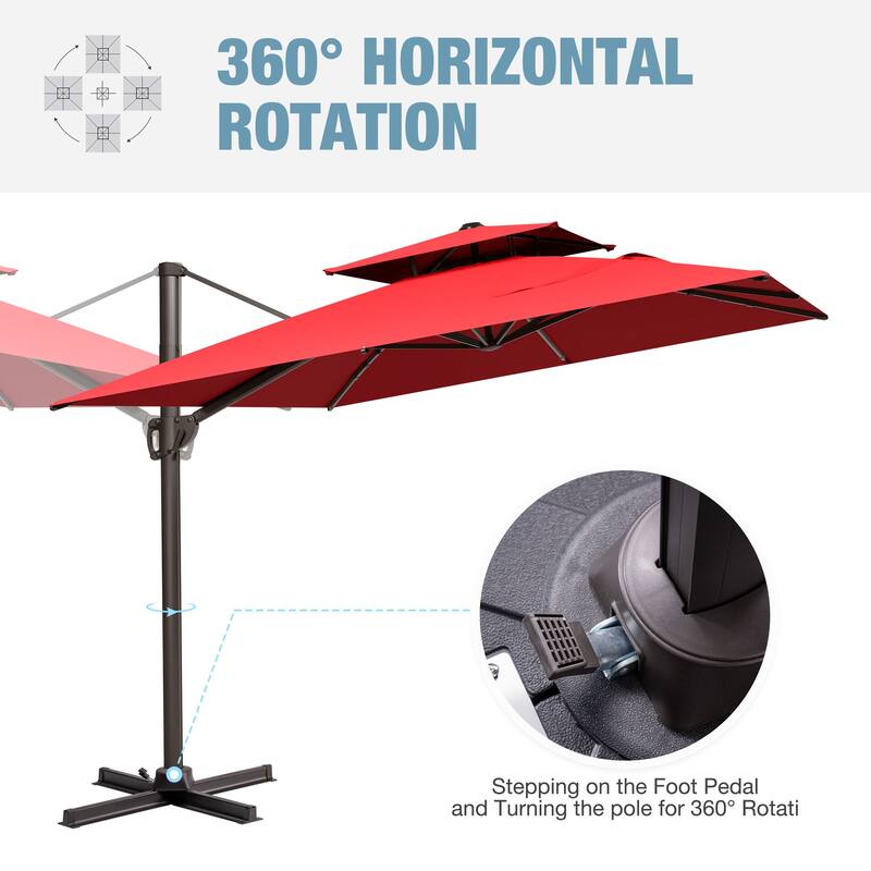 VredHom 9x11 FT Rectangular Outdoor Patio Double Top Cantilever Umbrella with Weight Base