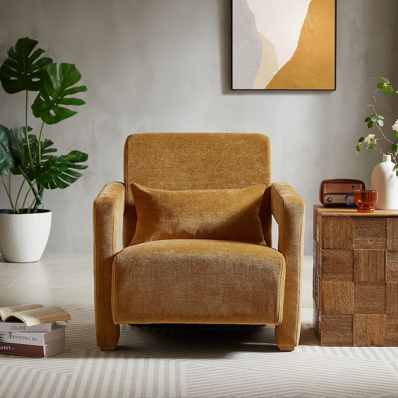 Modern 30.3" Accent chair with Square Wooden Block Legs and Ergonomic Lumbar Support
