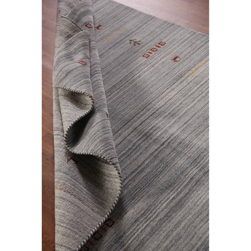 Hand Knotted Oriental 100% Wool Carpet Tribal Animal Pictorial Greys & Charcoal Gabbeh Area Rug - 8' 0'' X 5' 0''