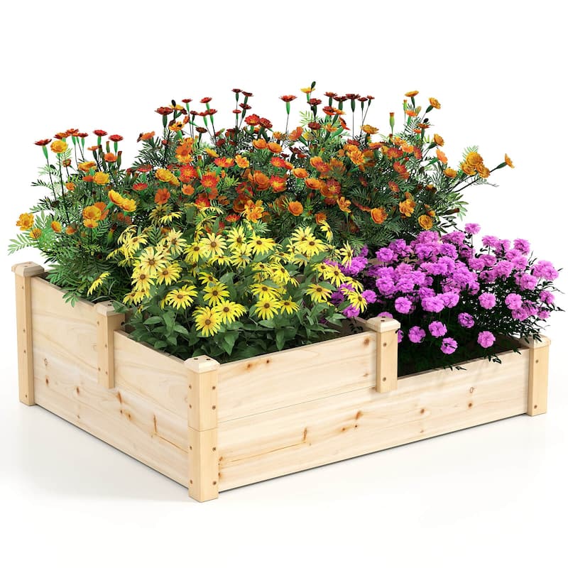 Costway 3-Tier Outdoor Raised Garden Bed Vegetable Planter Box for - 42.5'' x 34.5'' x 14.5'' (L x W x H) - Natural - 42.5'' x 34.5'' x 14.5'' (L x W x H)