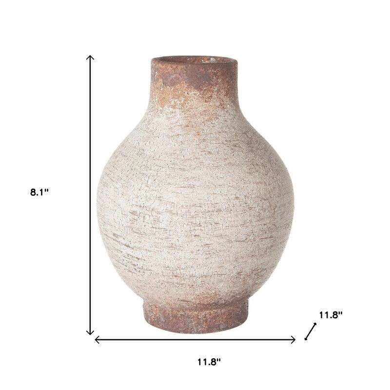 8" Ivory And Brown Round Ceramic Table Vase - 11.80