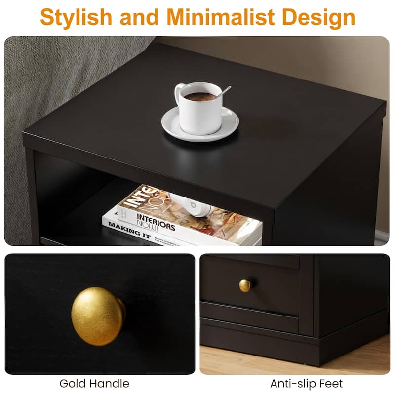 Modern Nightstand with Door & Open Shelf