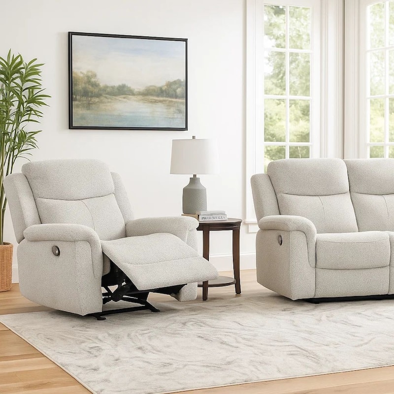 Becy Manual Glider Recliner Chair, Padded Track Arms, Light Gray