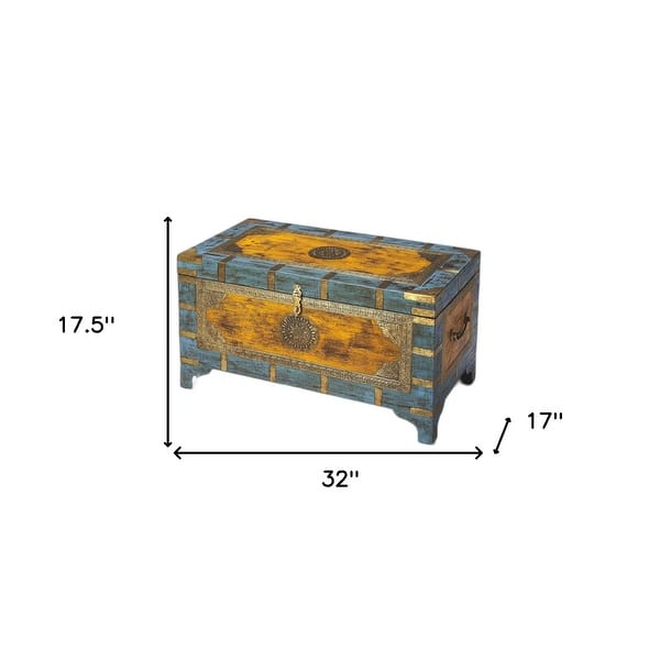 Hand Painted Brass Inlay Solid Wood Storage Trunk Hand Painted Brass Inlay Solid Wood Storage Trunk