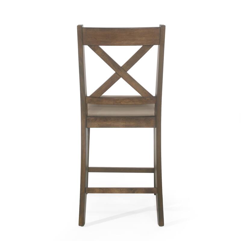 Roomfitters Upholstered Wood Counter Stools with X-Back Design, Comfortable Bar-Height Kitchen Chairs (Set of 2)