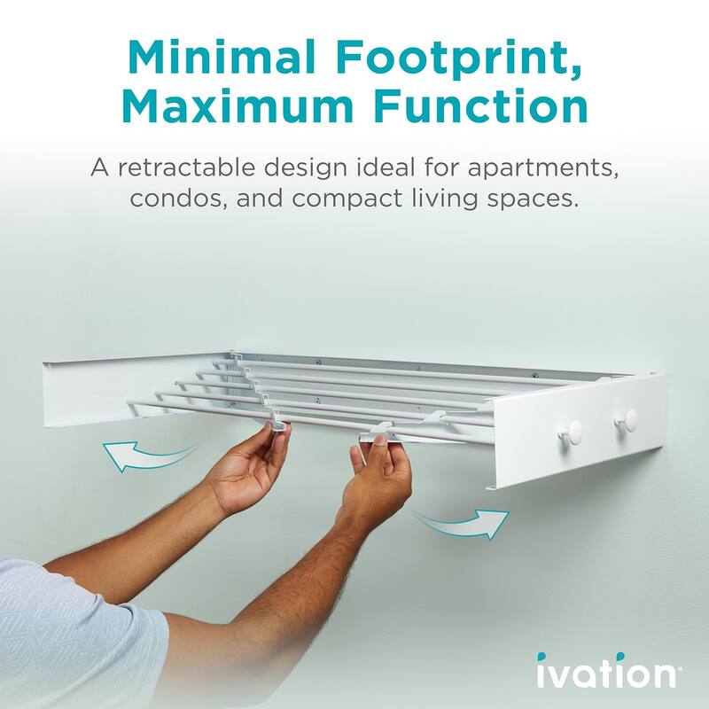Ivation Retractable Wall Mounted Clothes Drying Rack - Foldable Laundry Drying Rack for Clothing