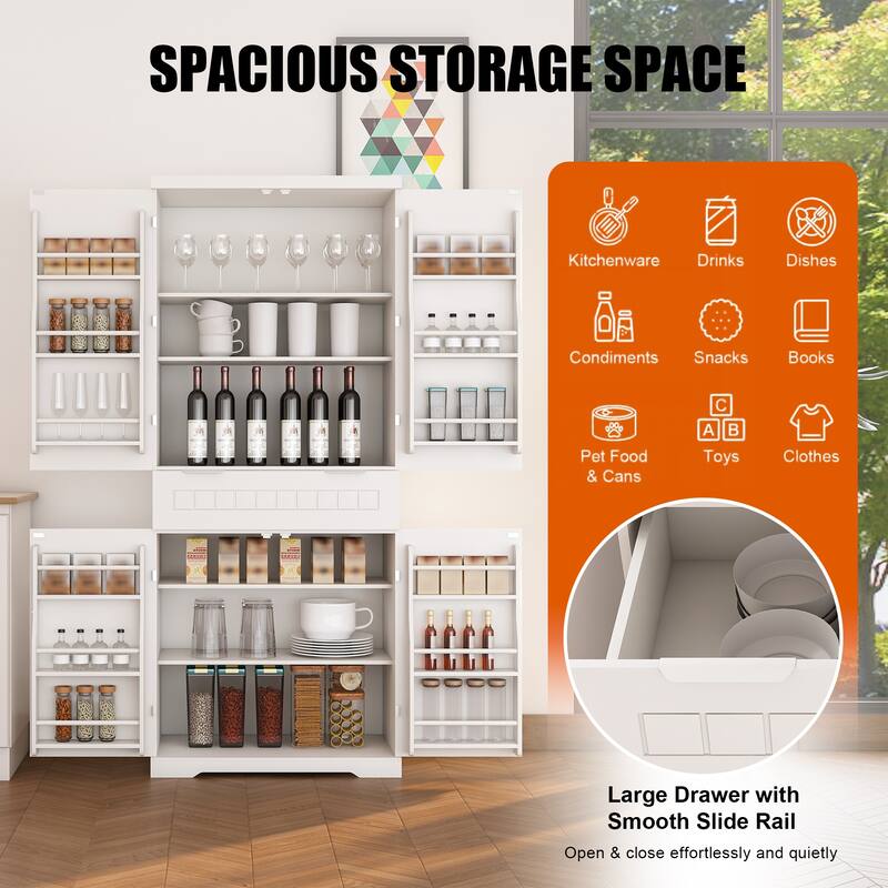 Pantry Cabinet, 71.65" Tall Storage Cabinet with Drawer, 2 Cabinets & 6 Door Shelves, Adjustable Shelves, Freestanding Cupboard