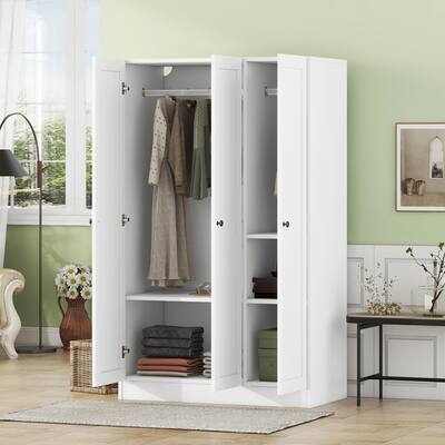 Wood 3-Door Shutter Wardrobe with Shelves