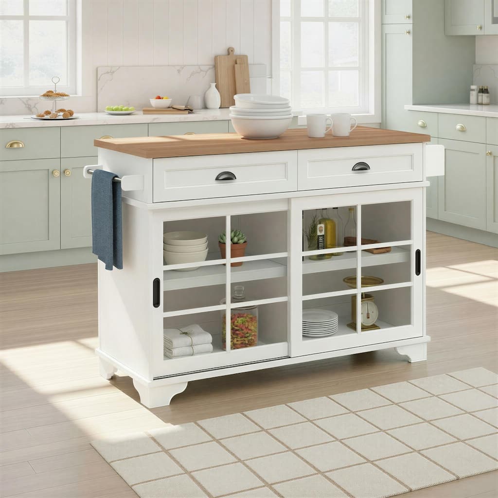 Walker Edison Modern Free-Standing Kitchen Island with Drawers, White