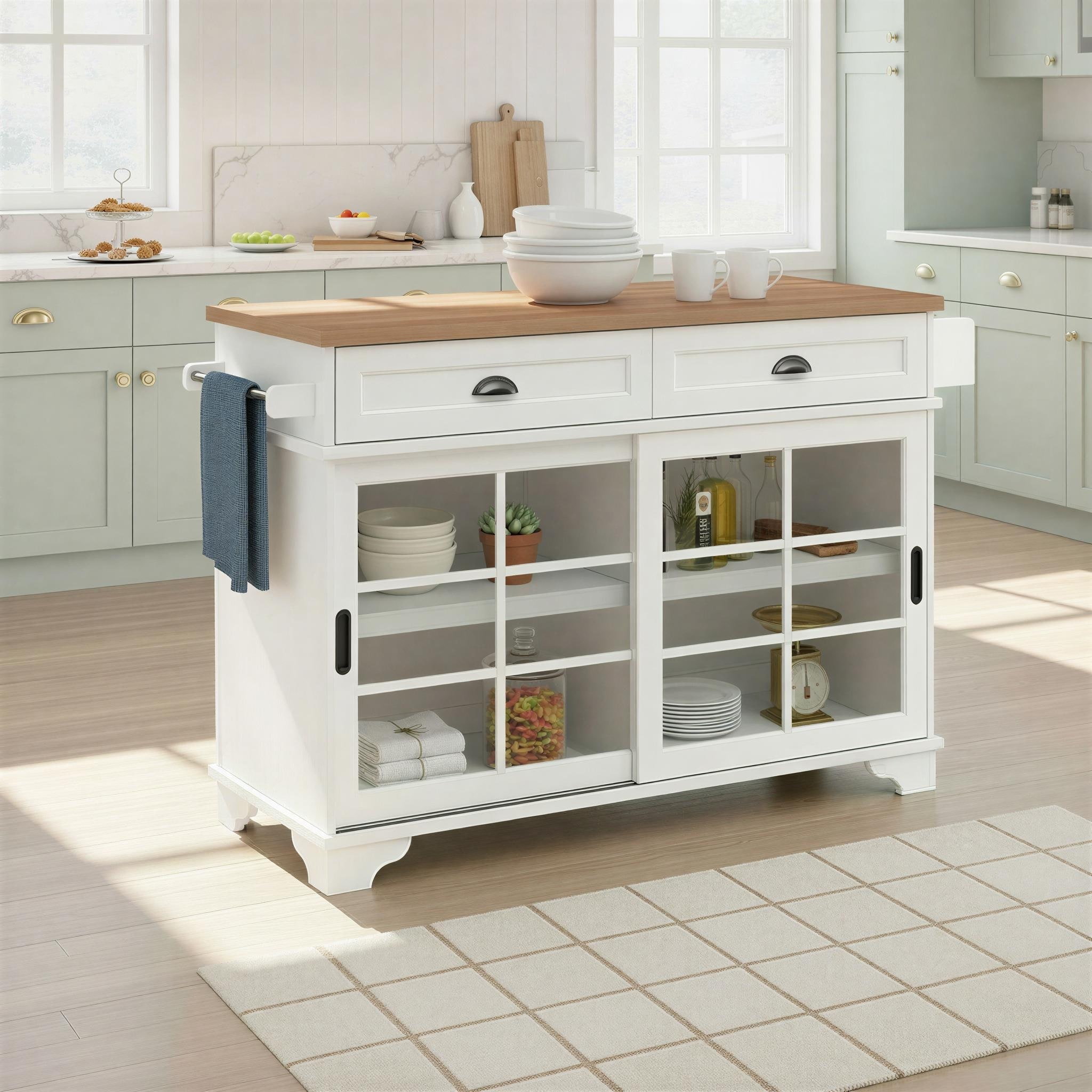 Walker Edison Modern Free-Standing Kitchen Island with Drawers, White