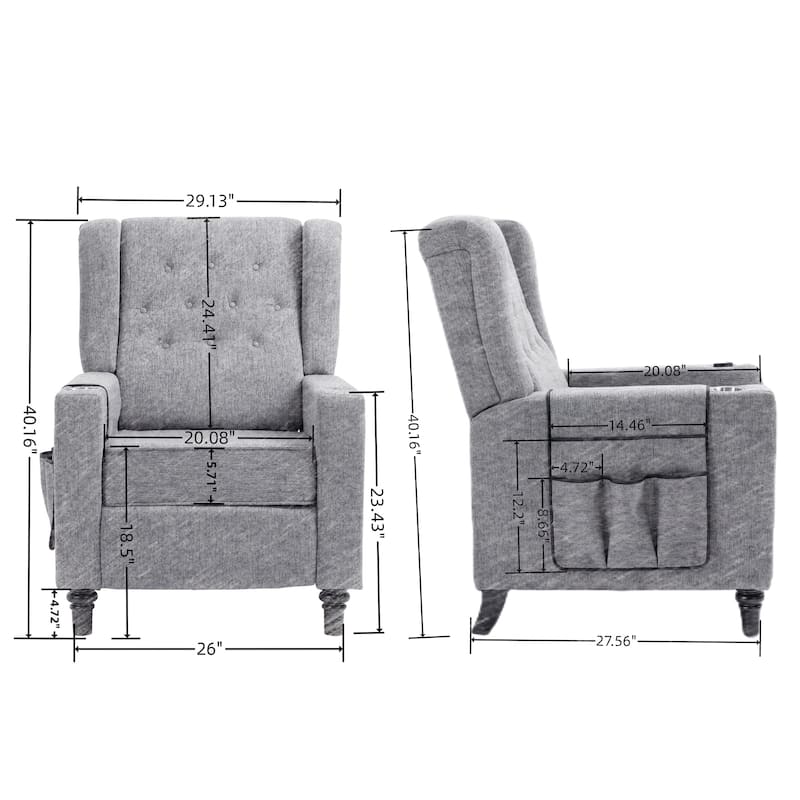 Modern Pushback Manual Recliner Chair Home Theater Seating Wingback Lounge Chair with Vibration and Heat