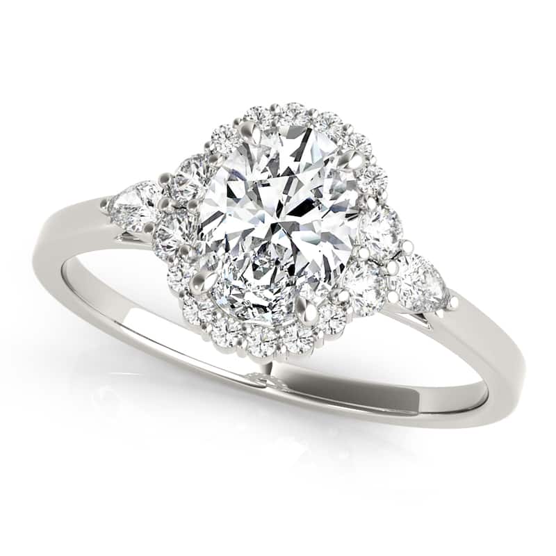 Auriya 14k White Gold Lab Grown Oval Diamond Halo Engagement Ring 0.50 to 5.00 ct. tw. (F-G VS) - 3.00 ct. center - 5