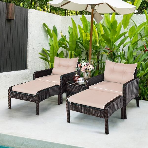 Shop Costway 5 Pcs Rattan Wicker Furniture Set Sofa Ottoman W Brown Cushion On Sale Overstock 16501359