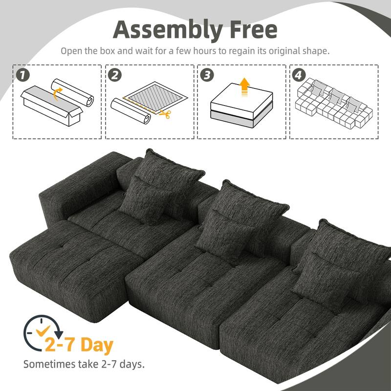 184.25" Oversized Modular Sectional Sofa Chenille Fabric Soft Cushion Sofa with 6 Pillows,No Assembly Required